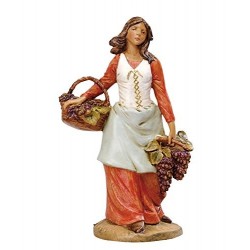 Statuina presepe PASTORELLA CON CESTO E UVA (339) 19cm Tipo Legno in resina Fontanini