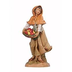 Statuine Presepe pastorella con frutta (348) cm.19 tipo legno Fontanini