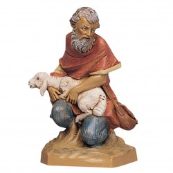 Statuina Pastore in ginocchio con pecora  (321) Tipo Legno cm19 Fontanini - Made in Italy