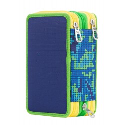 ASTUCCIO scuola SEVEN - BITMAP - 3 scomparti -  Azzurro