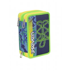 ASTUCCIO scuola SEVEN - BITMAP - 3 scomparti -  Azzurro