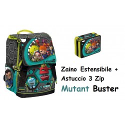Zaino Mutant Buster Estensibile  con Astuccio 3 zip School Pack