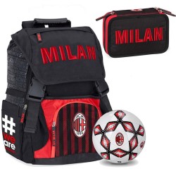 ZAINO ESTENSIBILE SCUOLA AC MILAN + PALLONE + ASTUCCIO COMPLETO 3 ZIP 2018/19